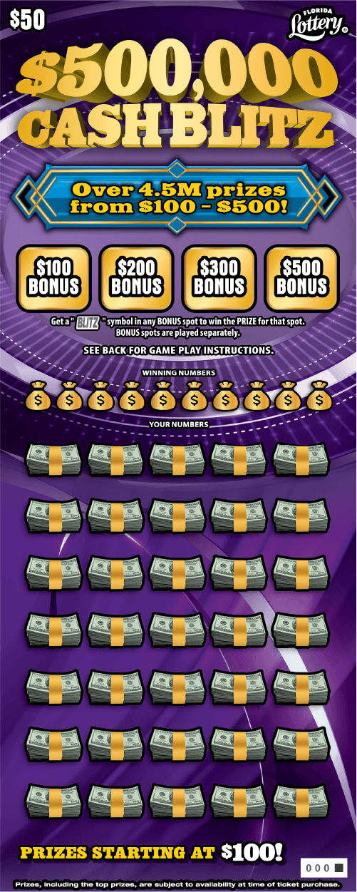 $500,000 CASH BLITZ scratch-off from Florida Lottery