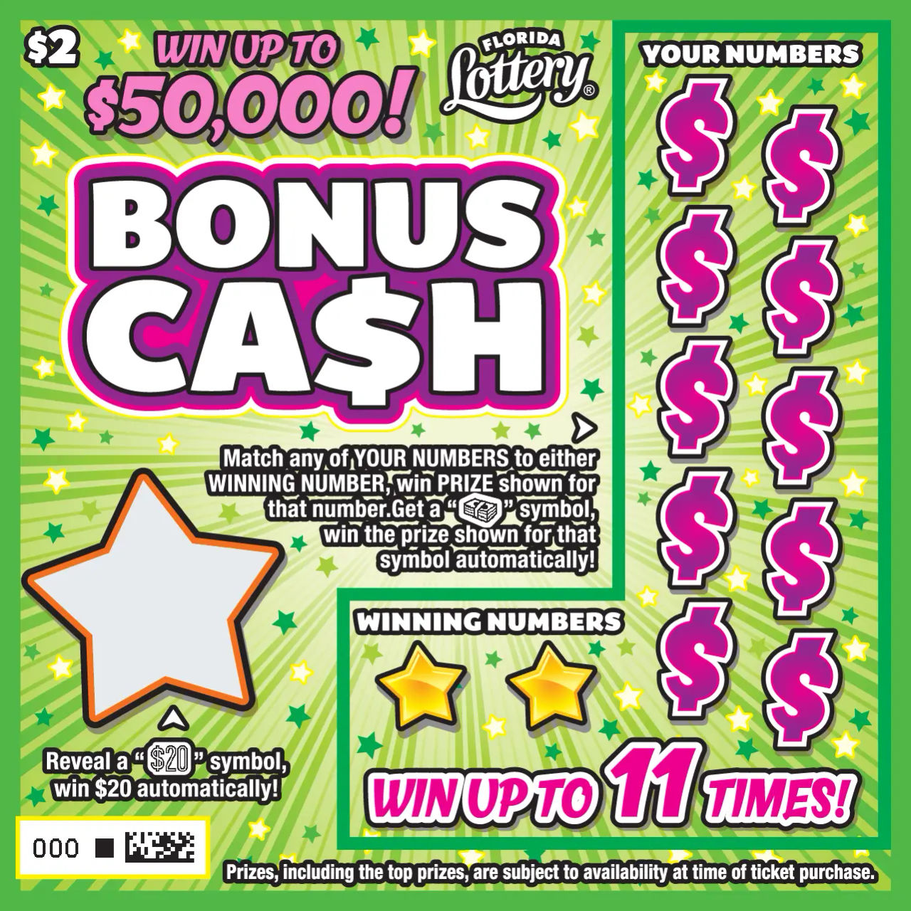 FL Lottery - Bonus Cash (#7021) - scratch off odds