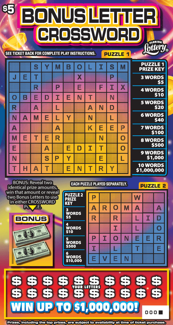 FL Lottery - Bonus Letter Crossword (#1557) - scratch off odds