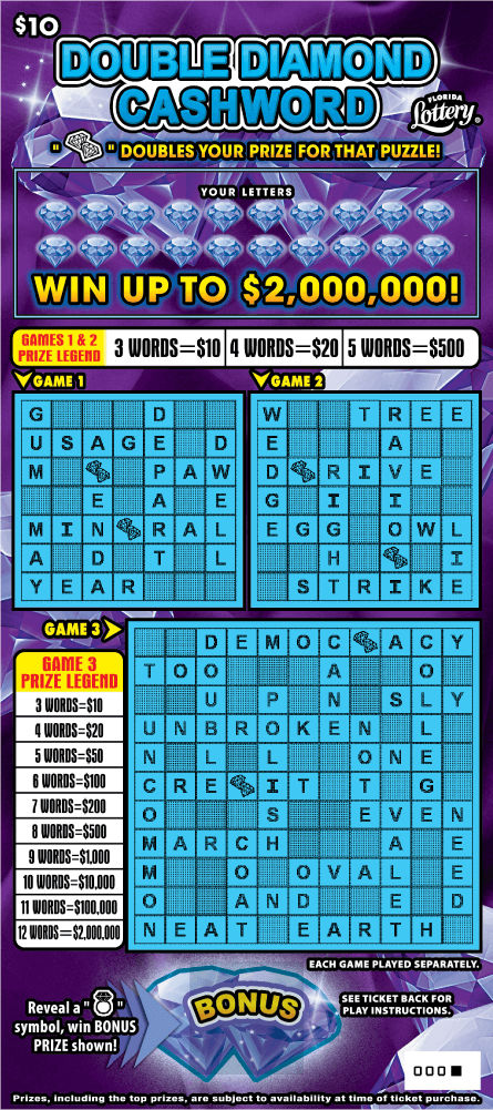 DOUBLE DIAMOND CASHWORD scratch-off from Florida Lottery