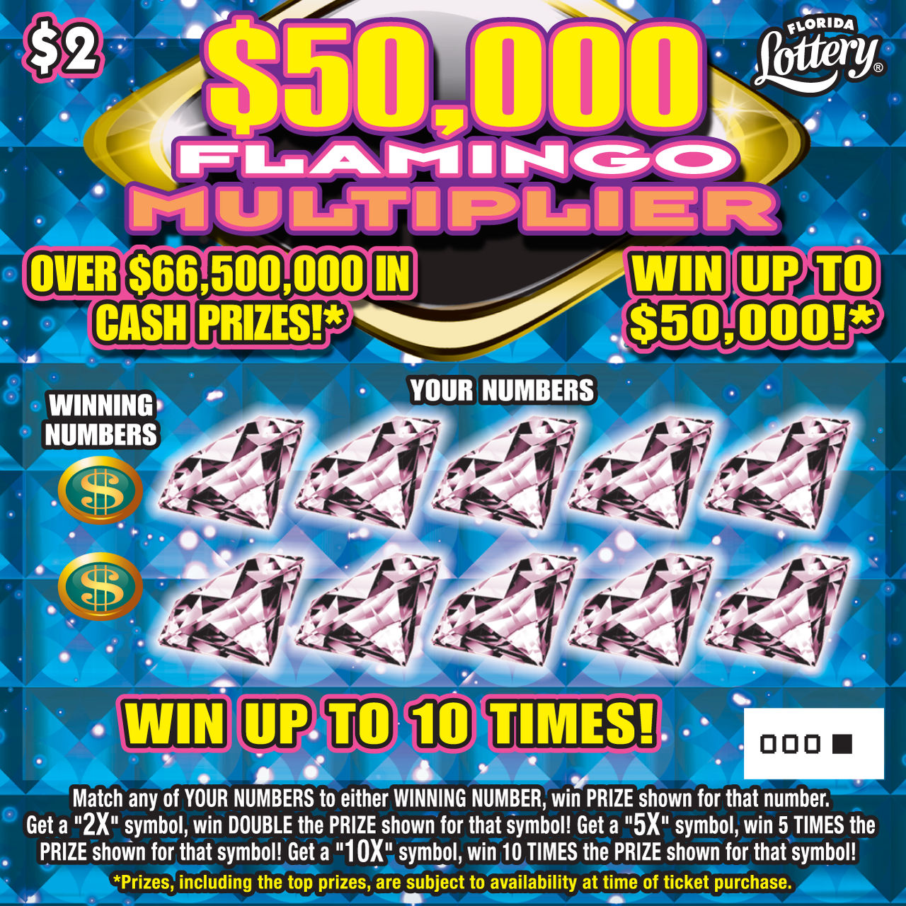 FL Lottery - $50,000 Flamingo Multiplier (#1297) - scratch off odds