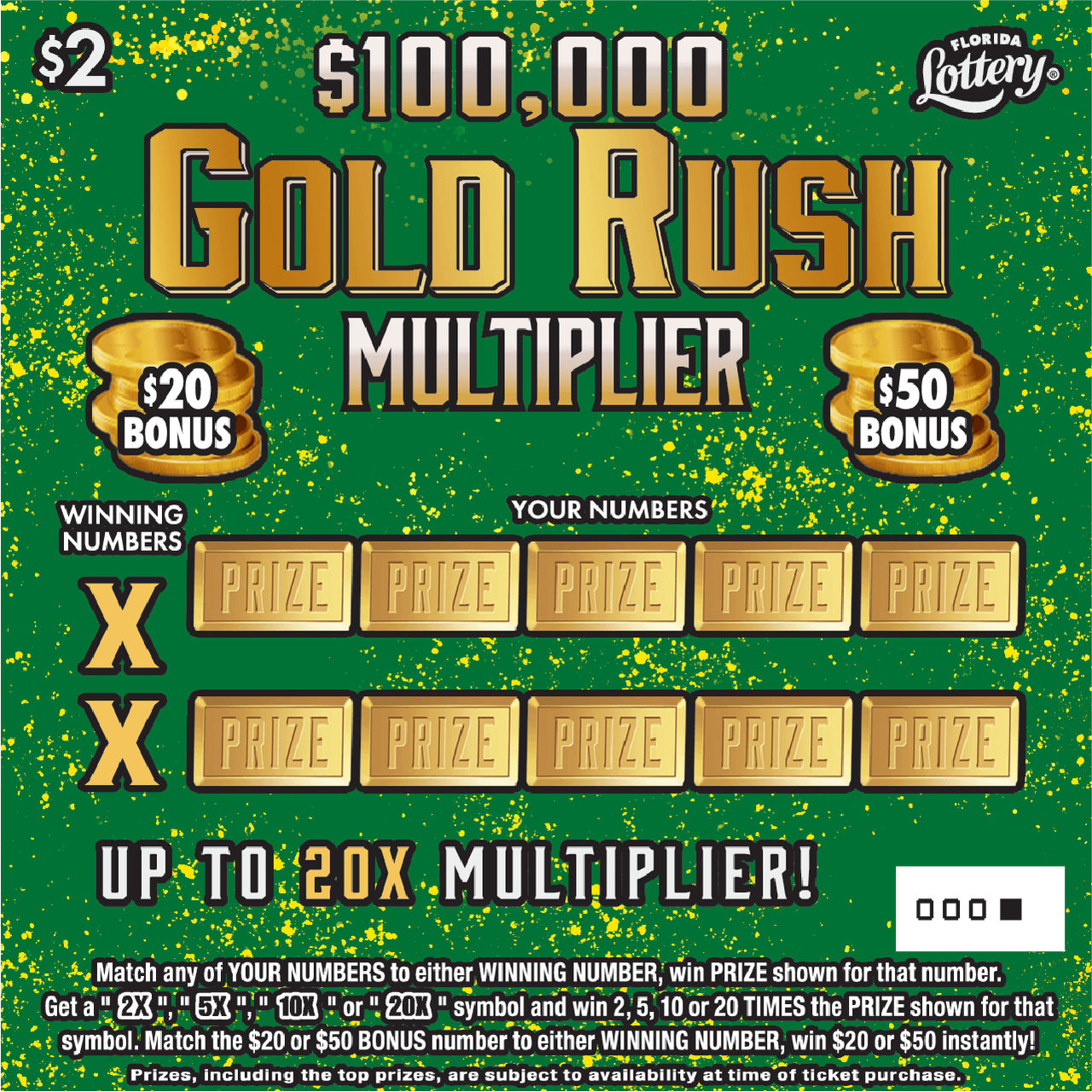 FL Lottery - $100,000 GOLD RUSH MULTIPLIER (#1584) - scratch off odds