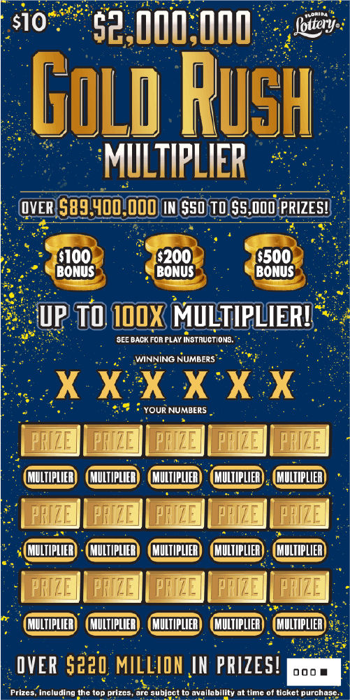 FL Lottery - $2,000,000 GOLD RUSH MULTIPLIER (#1586) - scratch off odds