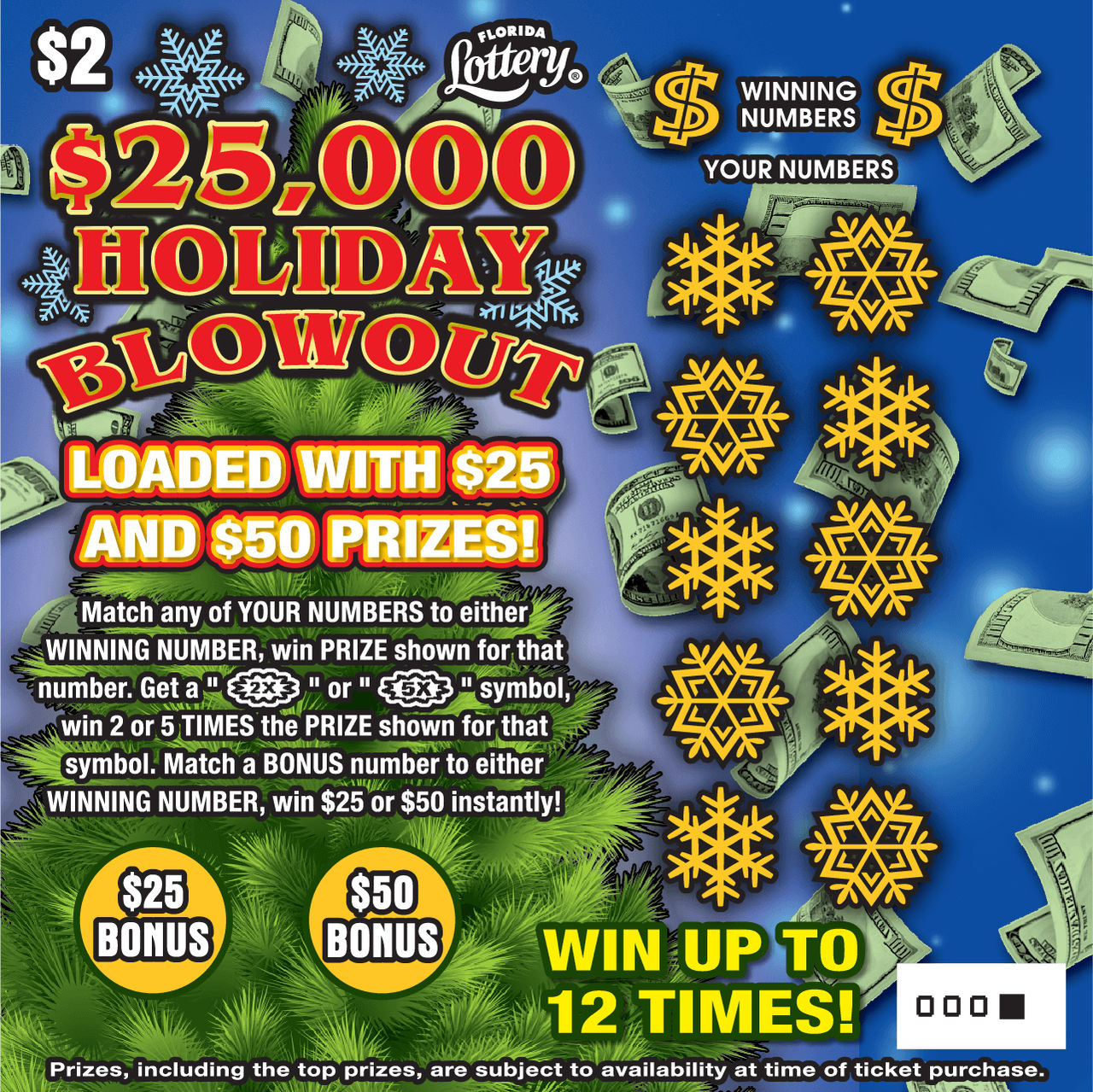 FL Lottery - $25,000 Holiday Blowout (#1576) - scratch off odds