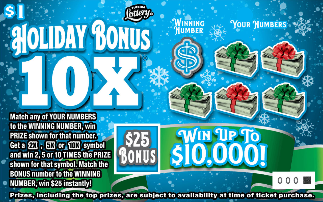 HOLIDAY BONUS 10X scratch-off from Florida Lottery