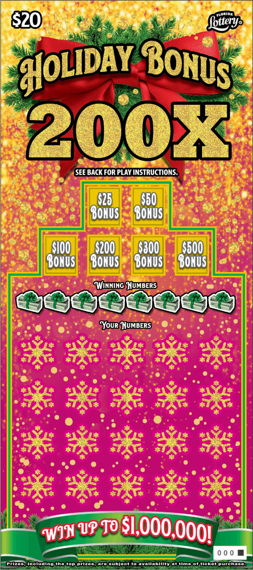 HOLIDAY BONUS 200X scratch-off from Florida Lottery