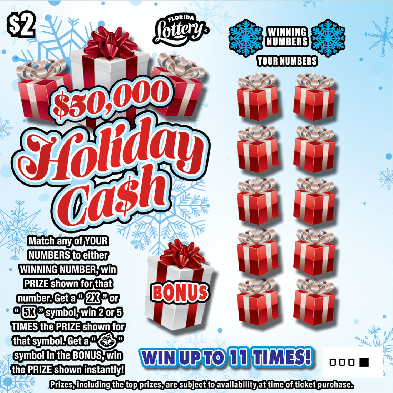 $50,000 HOLIDAY CA$H scratch-off from Florida Lottery