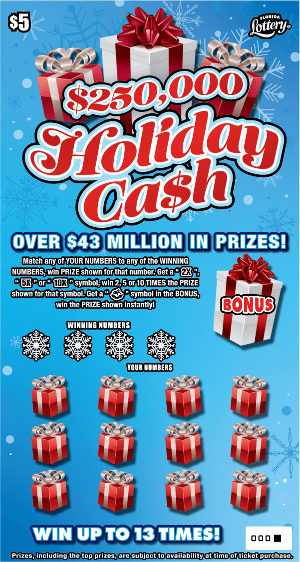 $250,000 HOLIDAY CA$H scratch-off from Florida Lottery