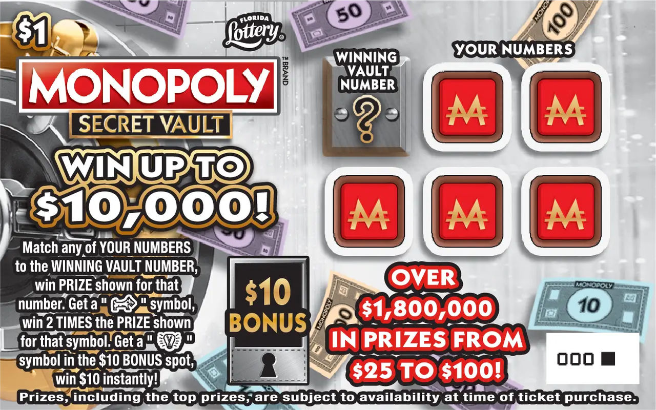 FL Lottery - MONOPOLY™ SECRET VAULT (#1565) - scratch off odds