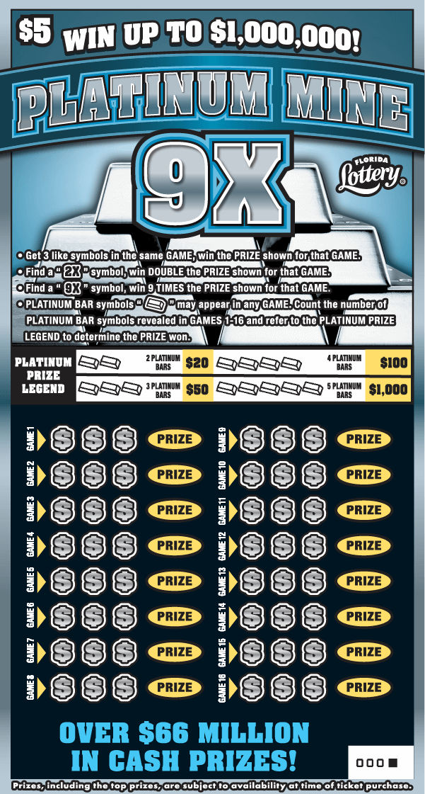 FL Lottery - PLATINUM MINE 9X (#1581) - scratch off odds