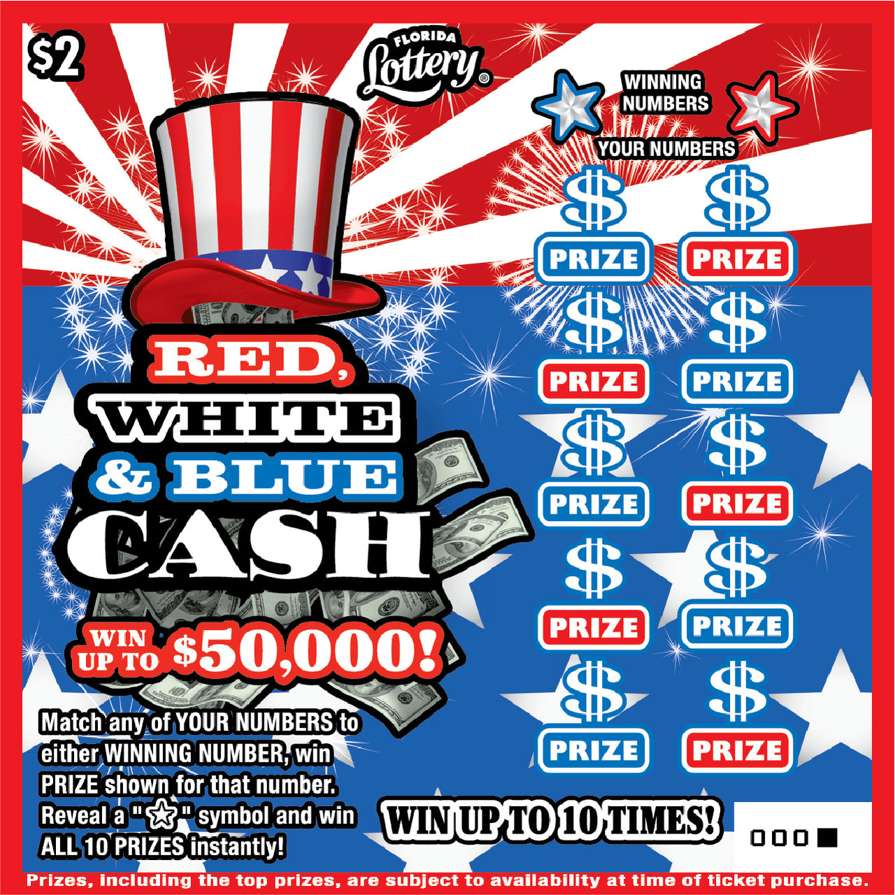 RED, WHITE & BLUE CASH scratch-off from Florida Lottery