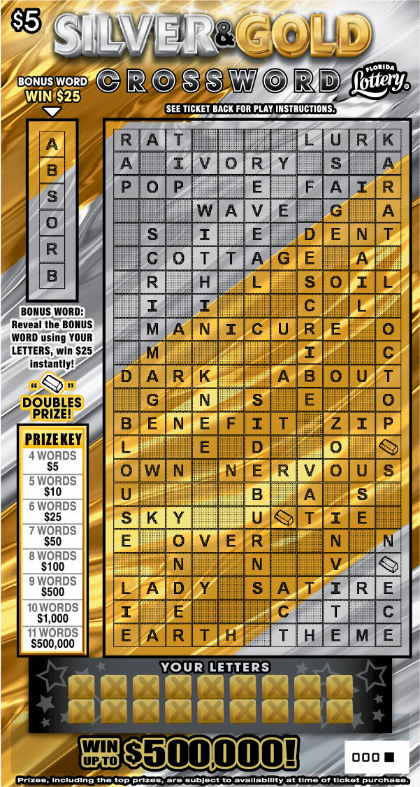 SILVER & GOLD CROSSWORD scratch-off from Florida Lottery