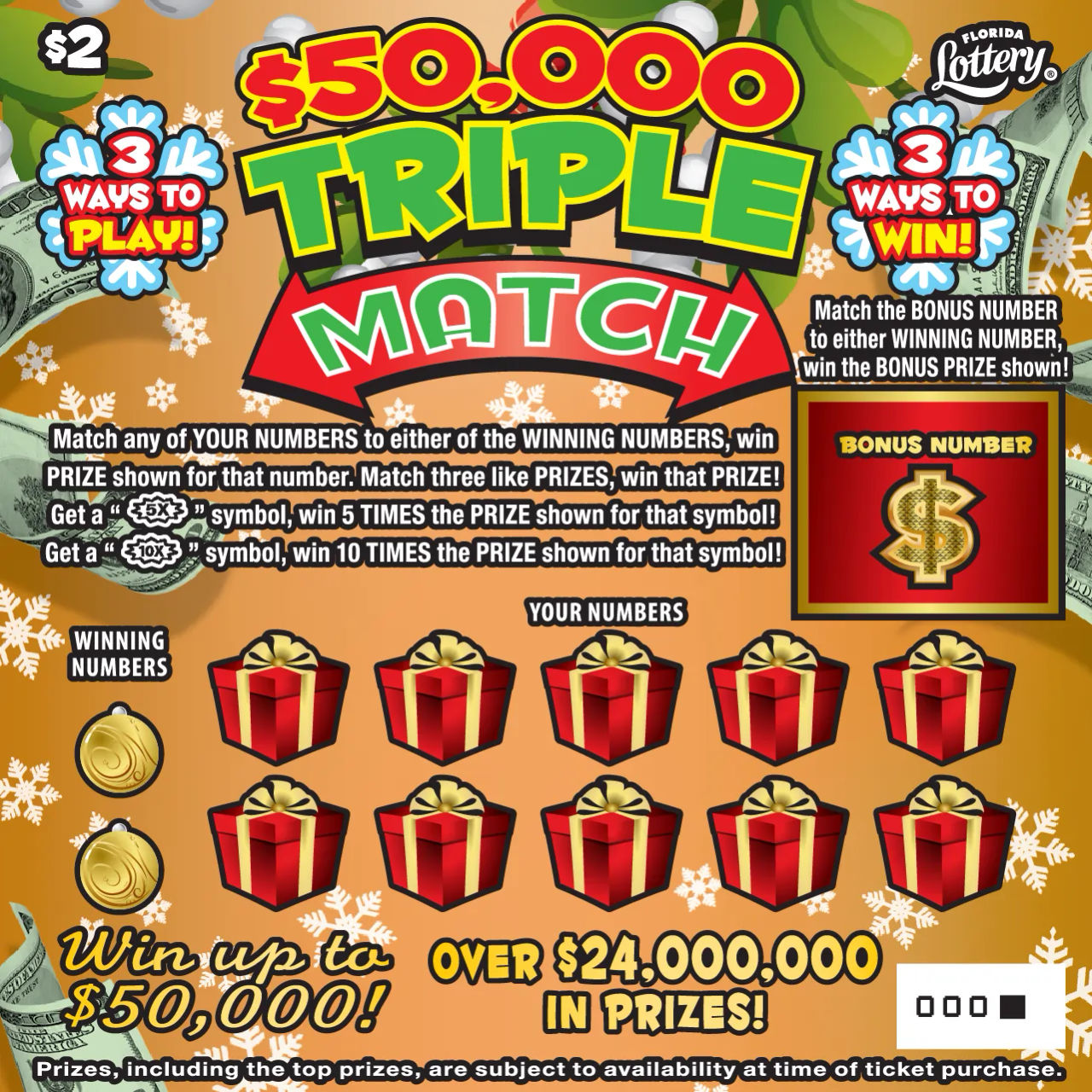 FL Lottery - $50,000 Triple Match (#1545) - scratch off odds