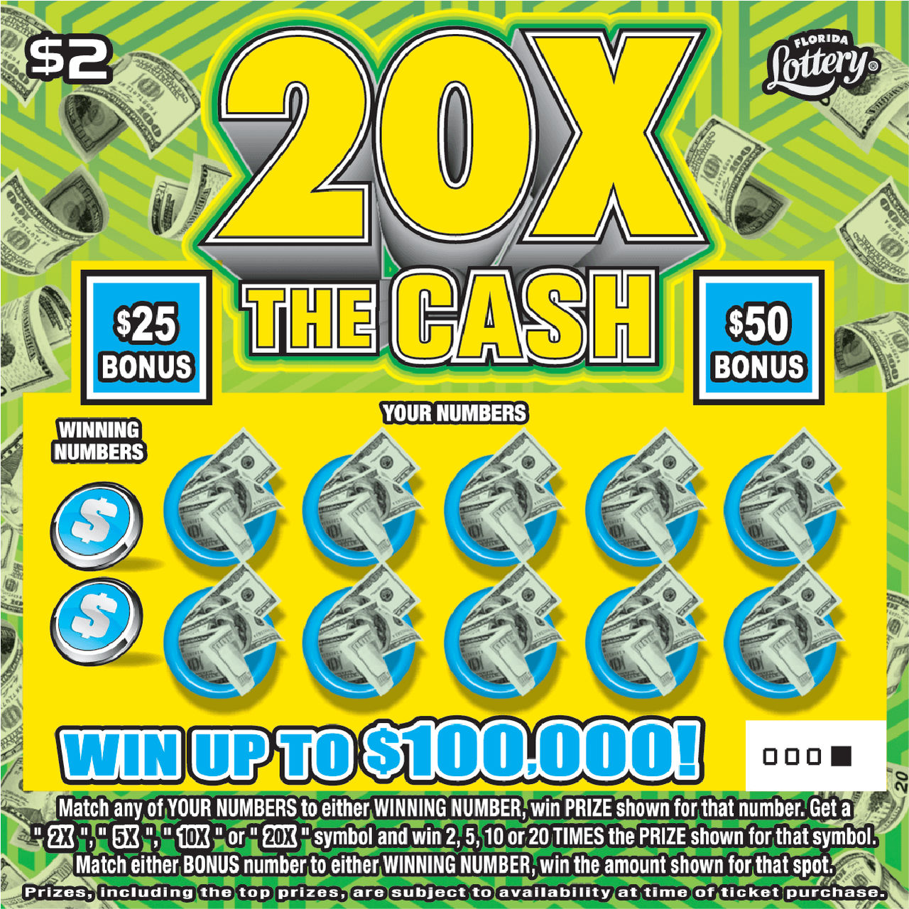 20X THE CASH scratch-off from Florida Lottery